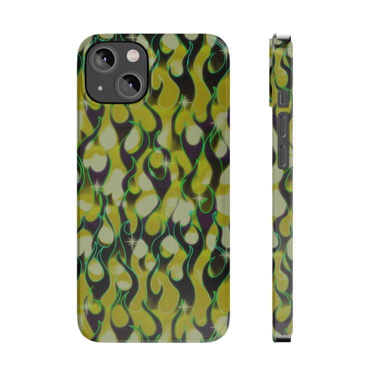 GREEN FLAMES Phone Cases