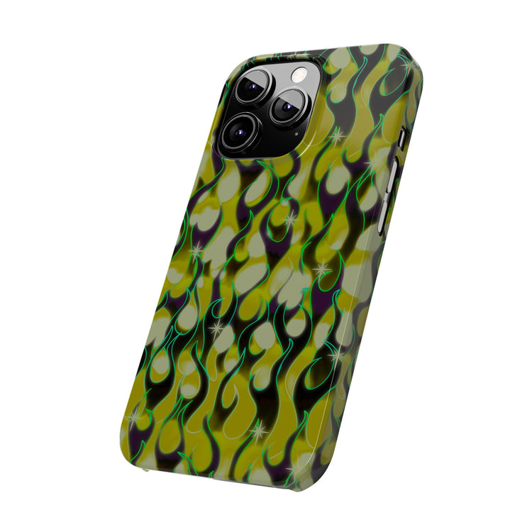 GREEN FLAMES Phone Cases