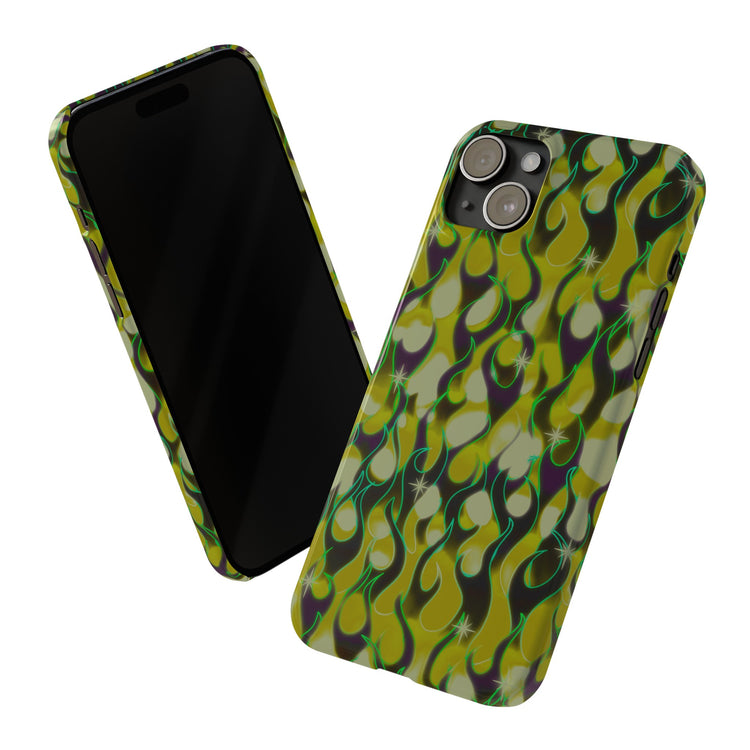 GREEN FLAMES Phone Cases