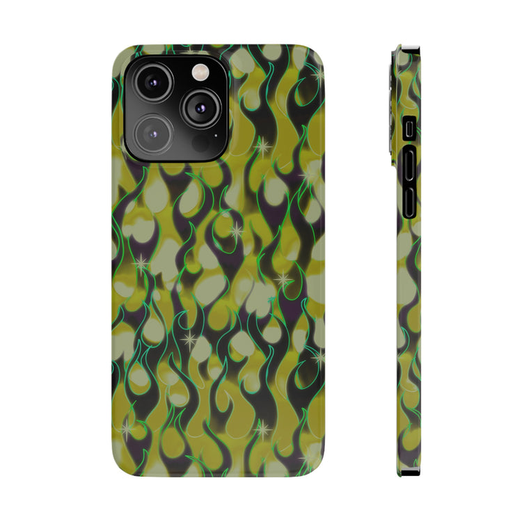 GREEN FLAMES Phone Cases