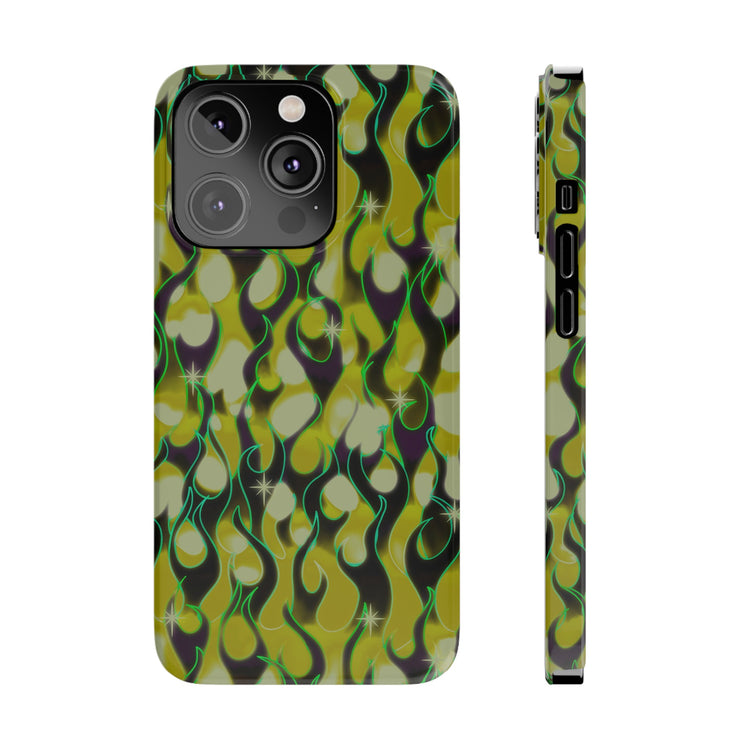 GREEN FLAMES Phone Cases