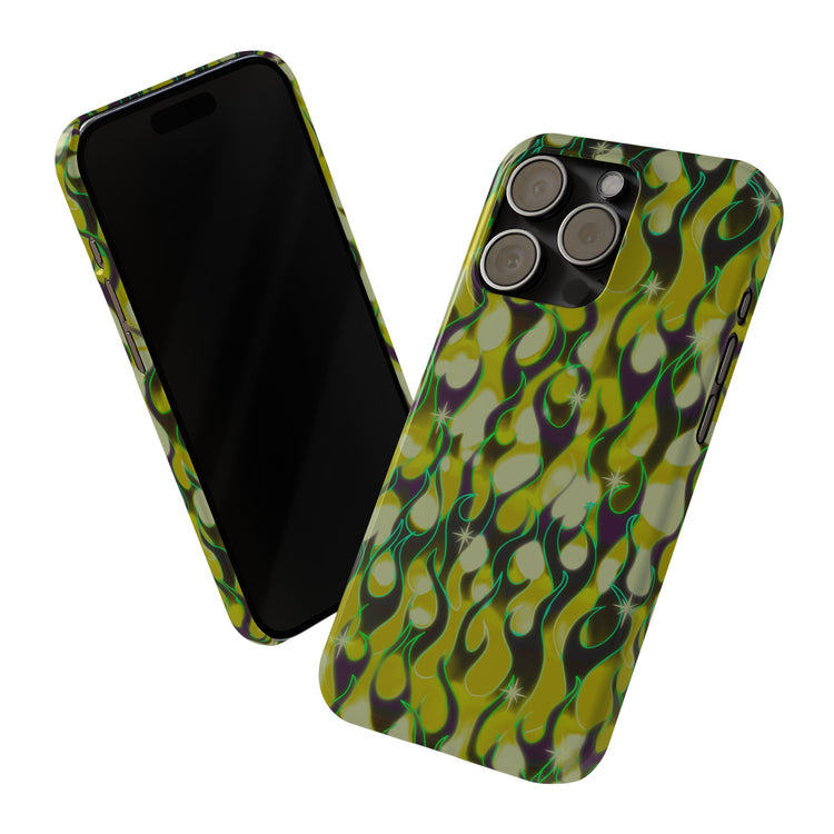 GREEN FLAMES Phone Cases