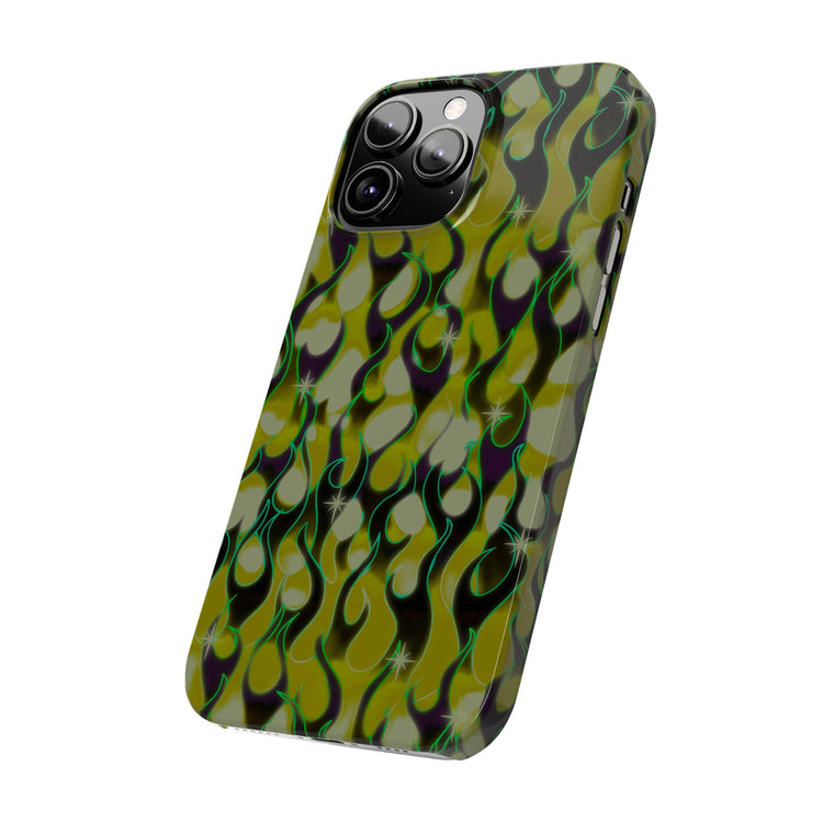 GREEN FLAMES Phone Cases